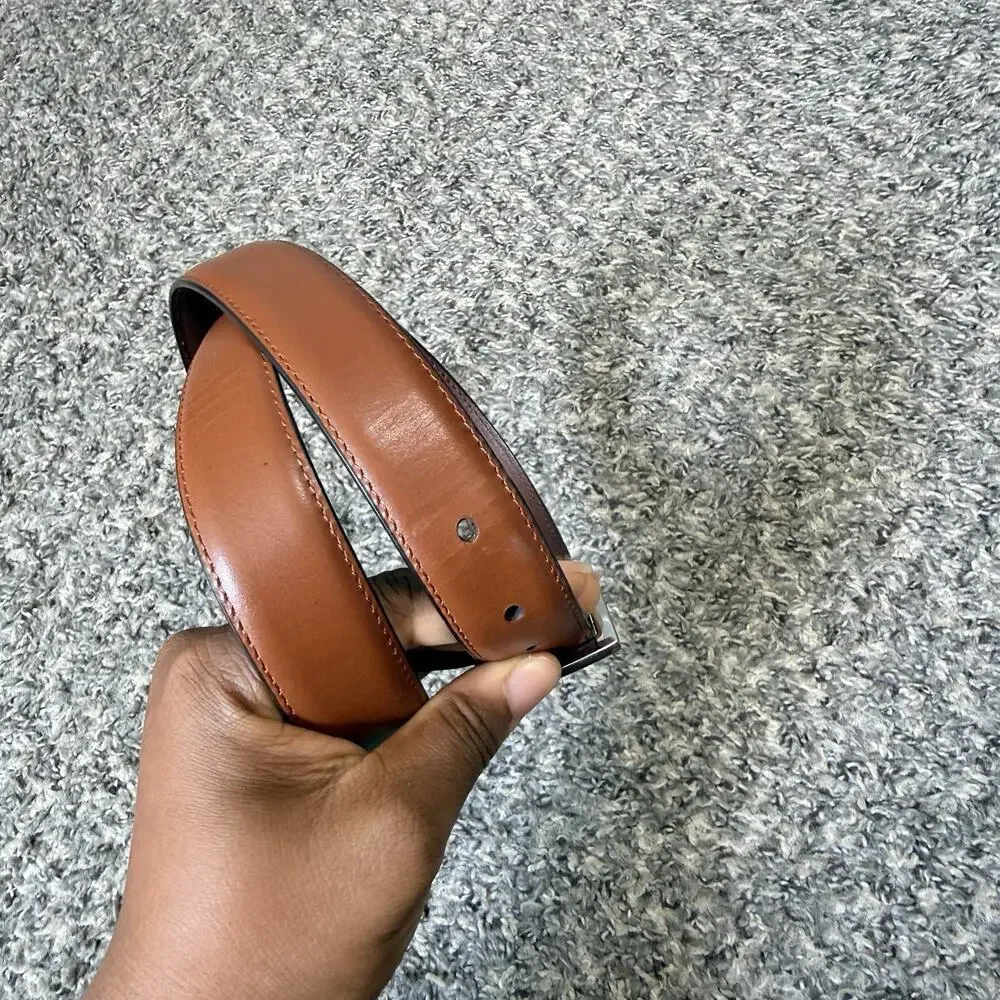 J Crew Dress Belt Mens Size 36 Brown Leather Silver Tone Buckle Made Cambodia